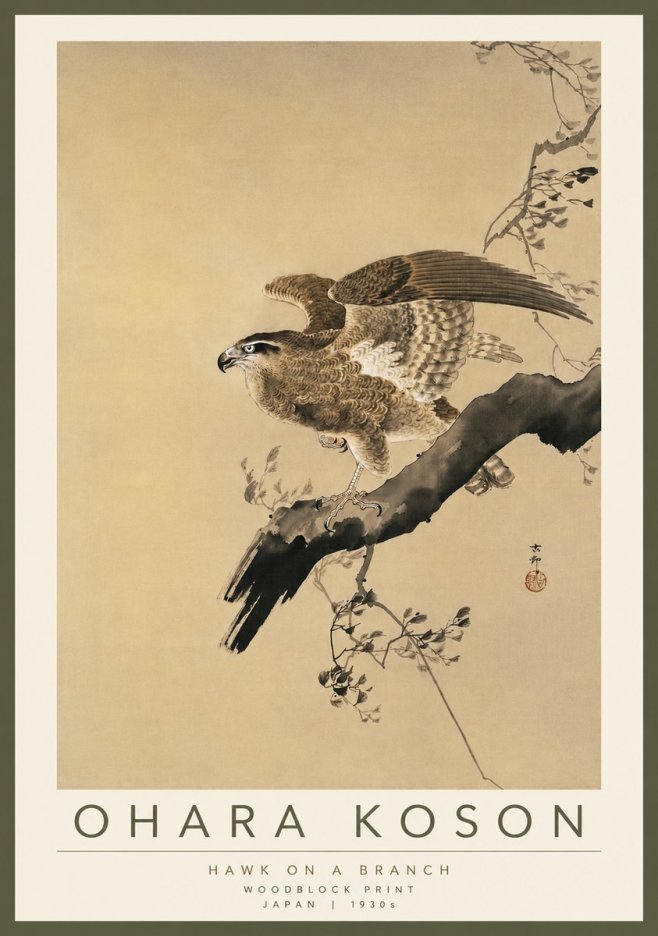 Ohara Koson Hawk on a Branch I No4 - Póster
