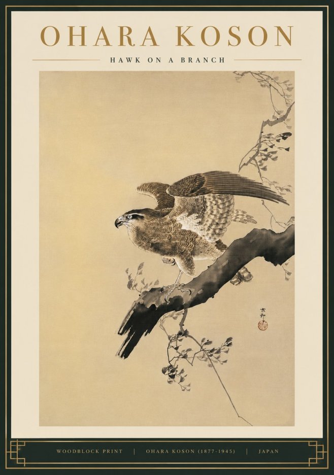 Ohara Koson Hawk on a Branch I No5 - Póster