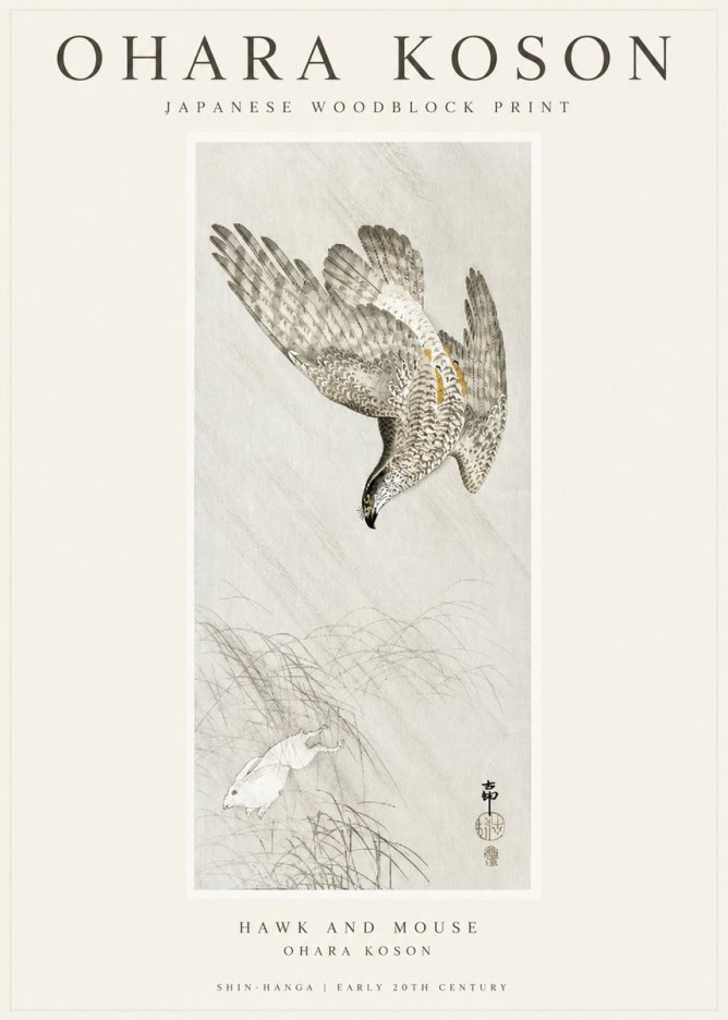 Ohara Koson Hawk and Mouse No1 - Póster