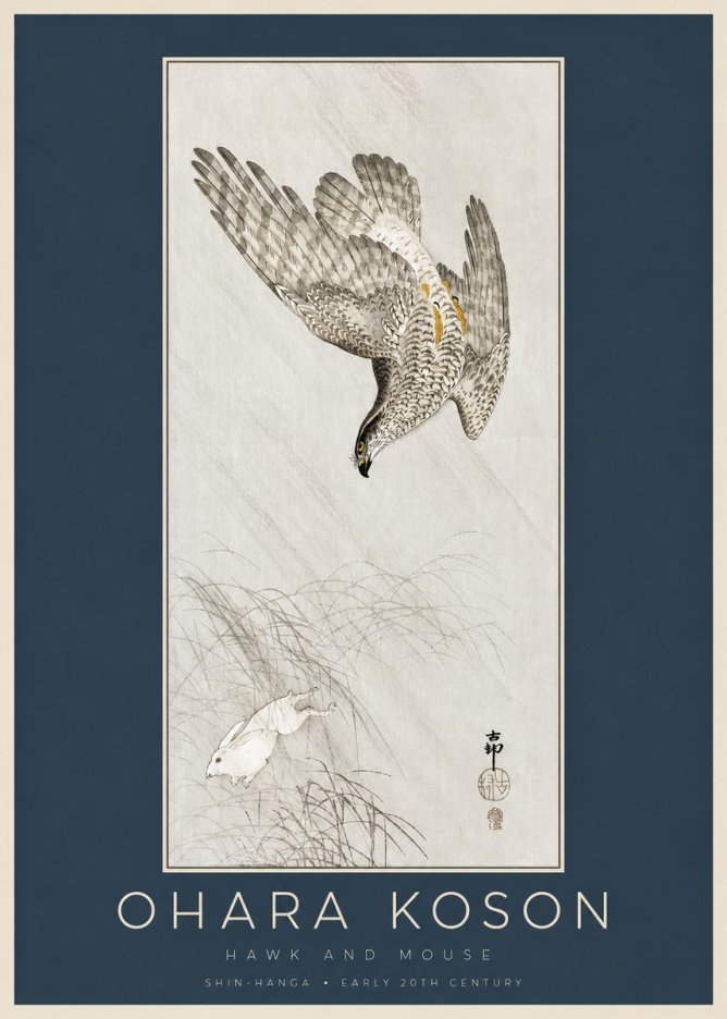 Ohara Koson Hawk and Mouse No2 - Póster