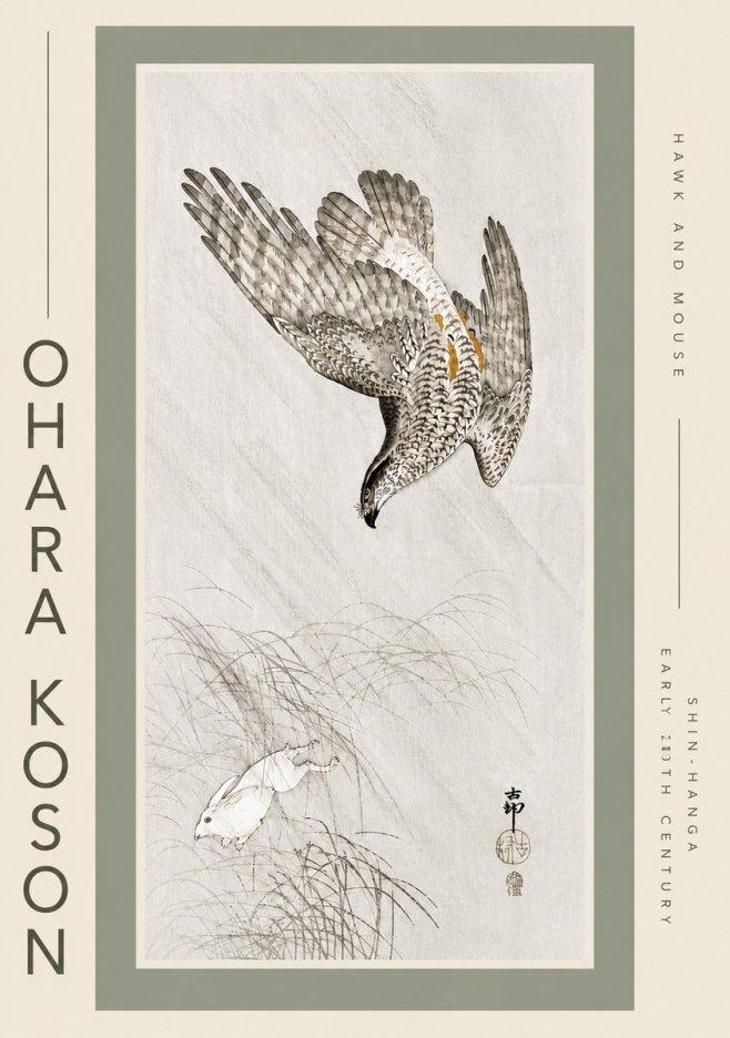 Ohara Koson Hawk and Mouse No5 - Póster