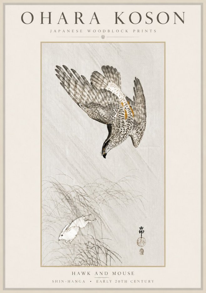 Ohara Koson Hawk and Mouse No6 - Póster