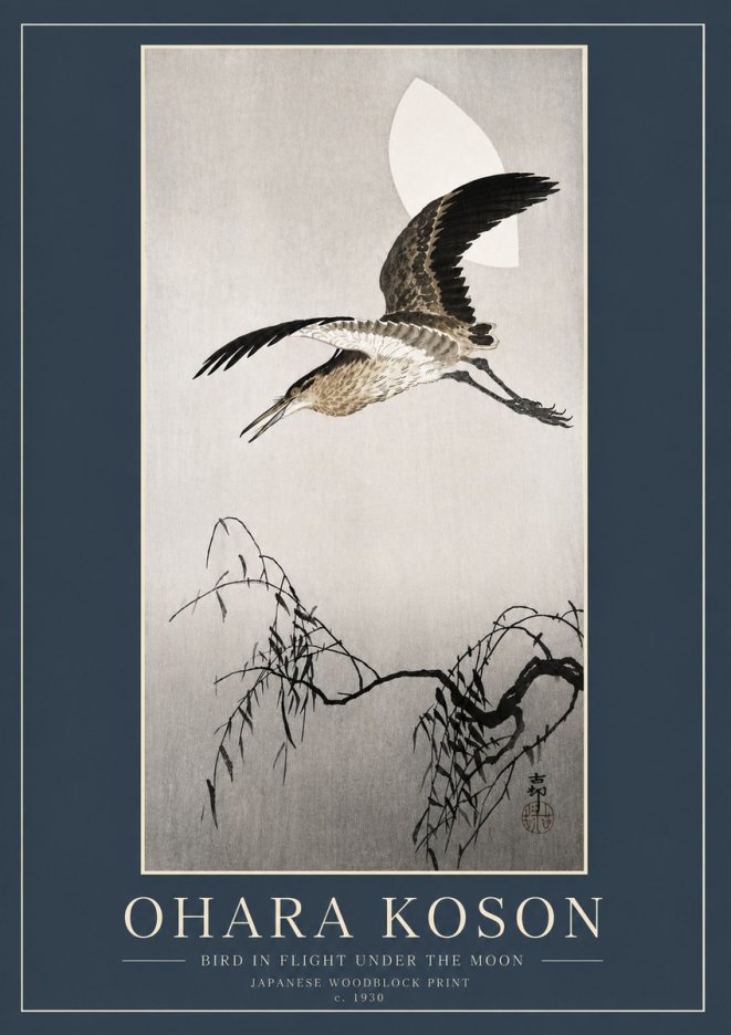 Ohara Koson Bird in Flight Under the Moon No6 - Póster