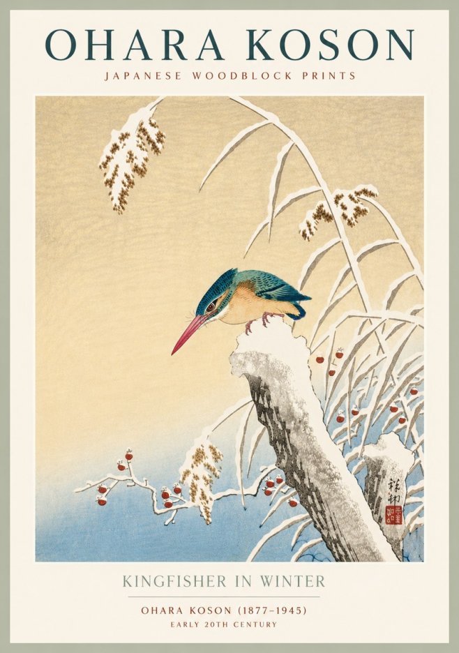 Ohara Koson Kingfisher in Winter II No4 - Póster
