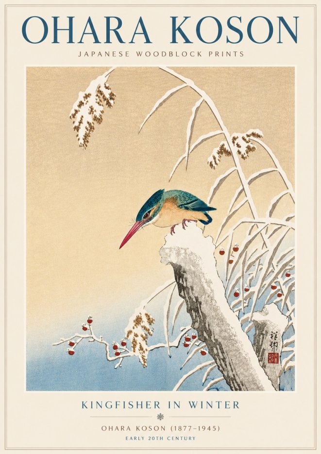 Ohara Koson Kingfisher in Winter II No5 - Póster