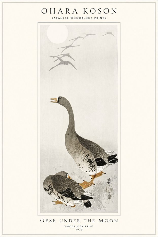 Ohara Koson Gese Under the Moon No1 - Póster