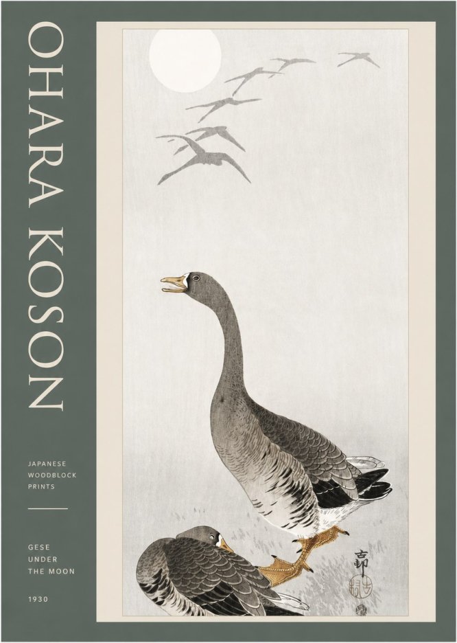 Ohara Koson Gese Under the Moon No2 - Póster
