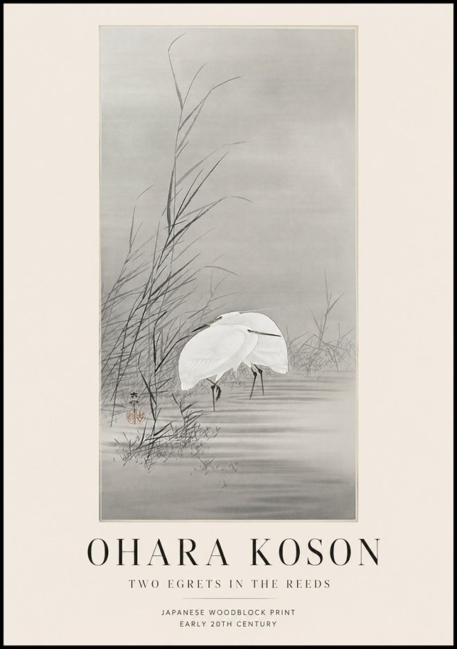 Ohara Koson Two Egrets in the Reeds No1 - Póster