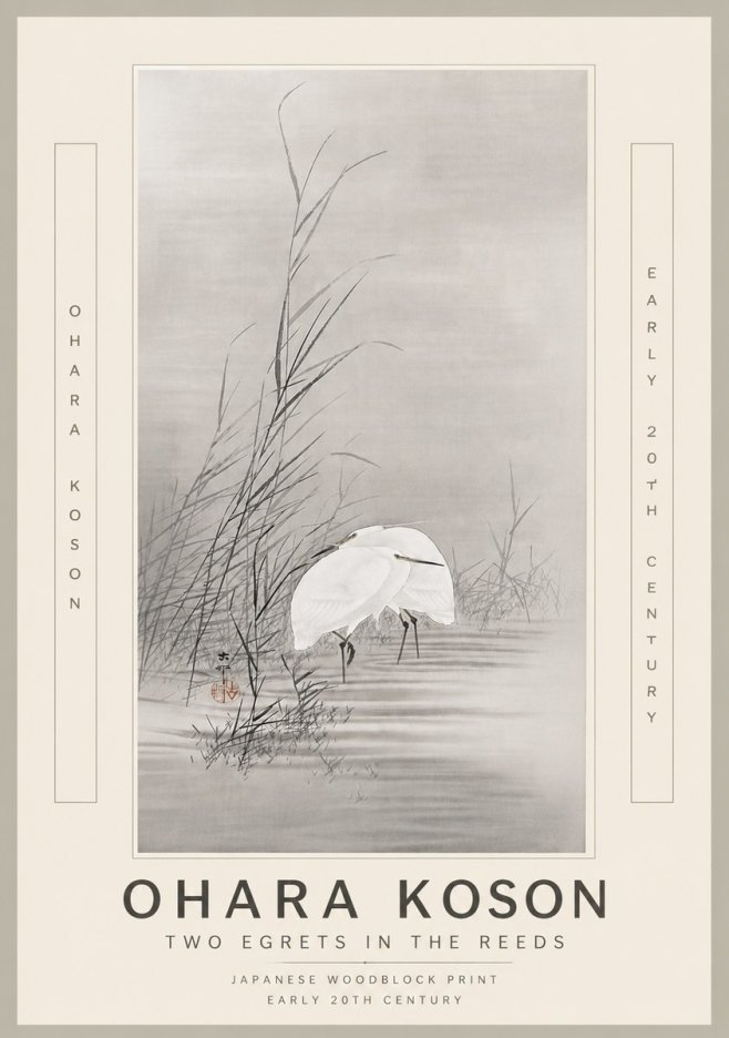 Ohara Koson Two Egrets in the Reeds No6 - Póster
