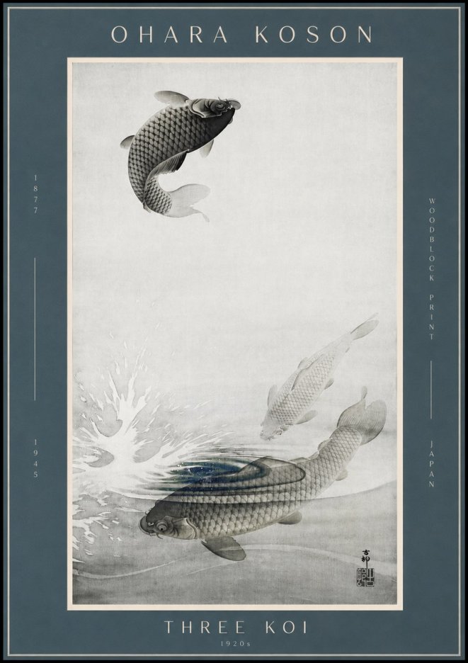 Ohara Koson Three Koi No2 - Póster