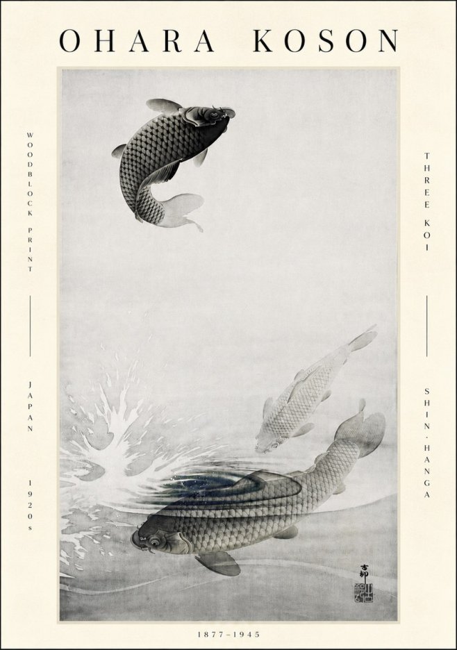 Ohara Koson Three Koi No3 - Póster