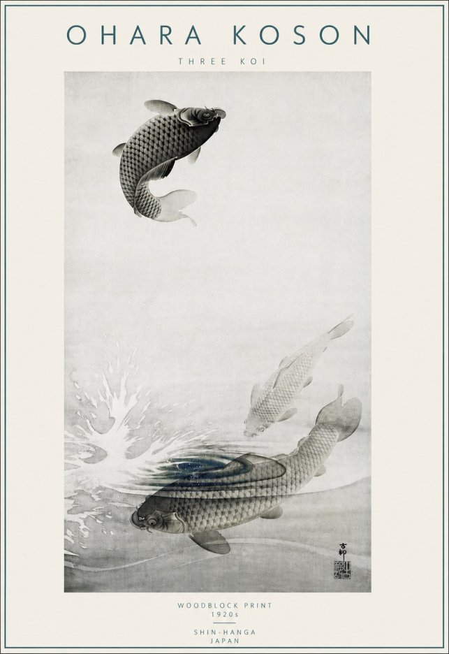 Ohara Koson Three Koi No4 - Póster