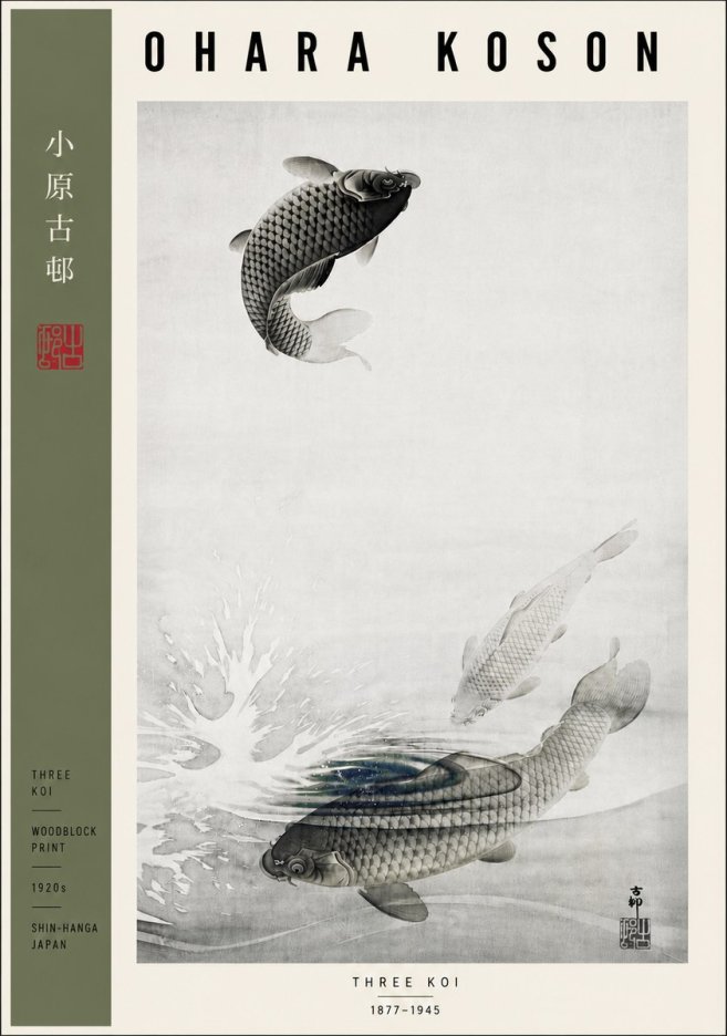 Ohara Koson Three Koi No5 - Póster