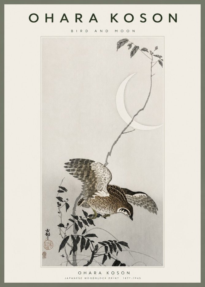 Ohara Koson Bird and Moon No2 - Póster