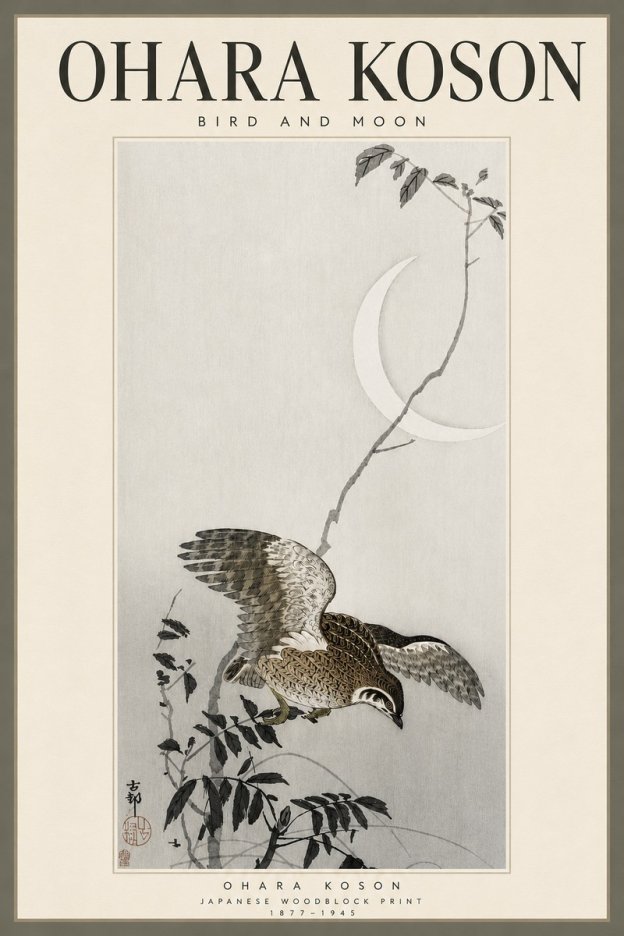 Ohara Koson Bird and Moon No4 - Póster
