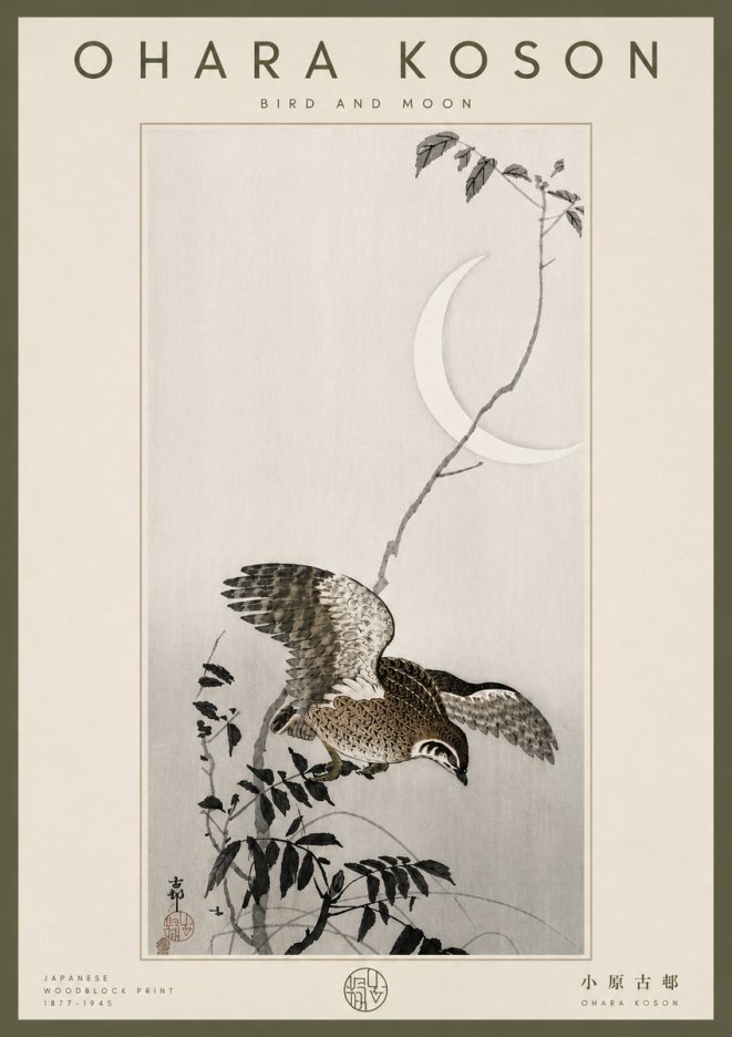 Ohara Koson Bird and Moon No6 - Póster