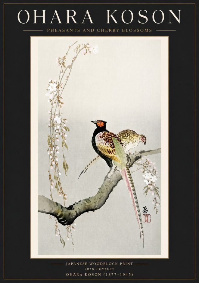 Ohara Koson Pheasants and Cherry Blossoms II No4 - Póster