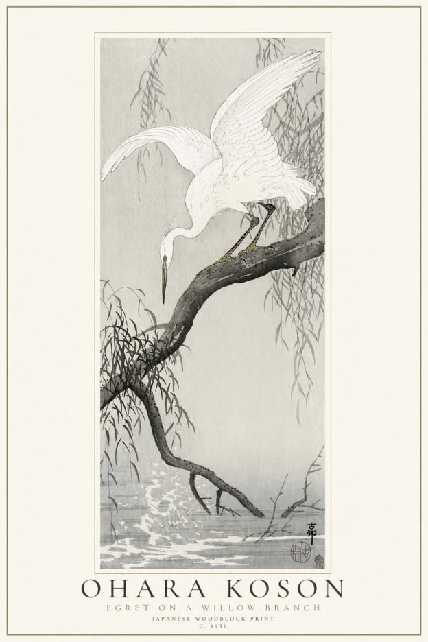 Ohara Koson Egret on a Willow Branch No1 - Póster
