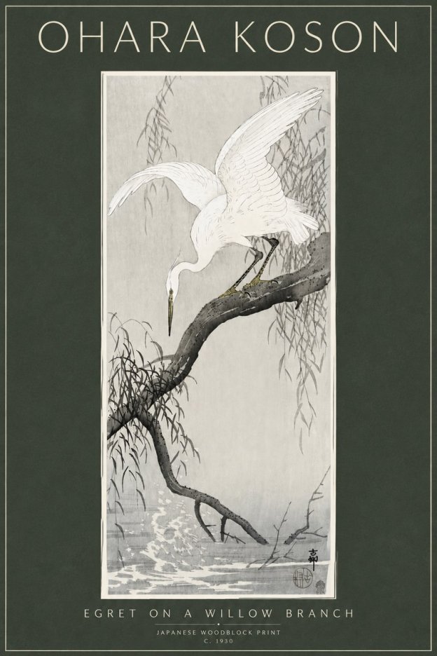 Ohara Koson Egret on a Willow Branch No3 - Póster