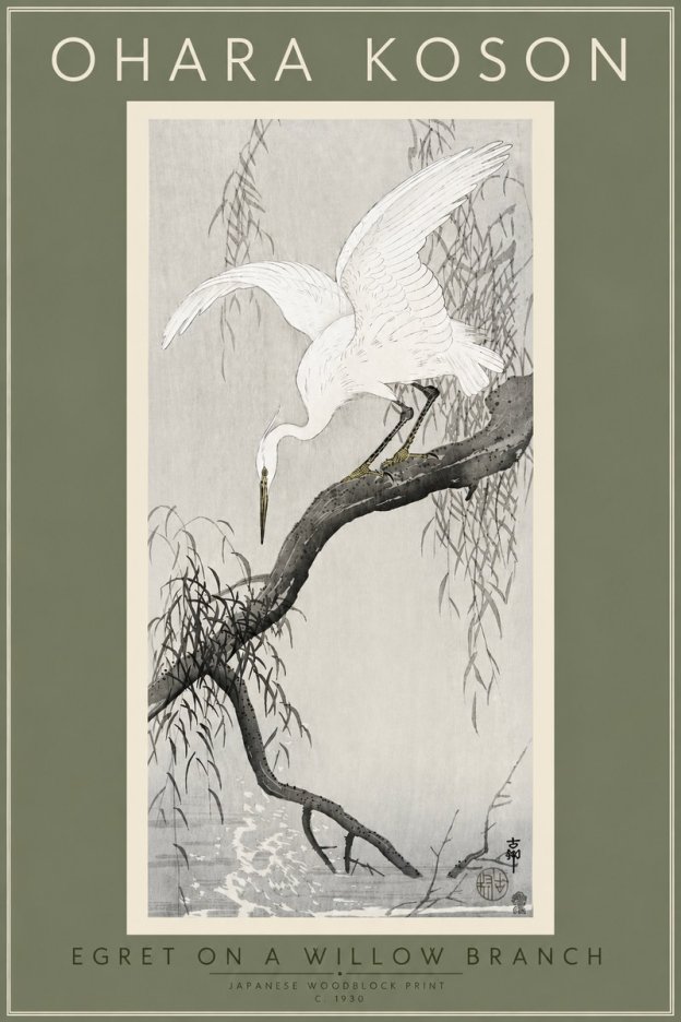 Ohara Koson Egret on a Willow Branch No4 - Póster