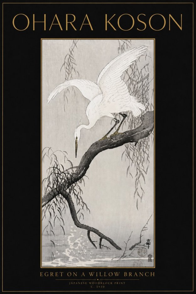 Ohara Koson Egret on a Willow Branch No5 - Póster