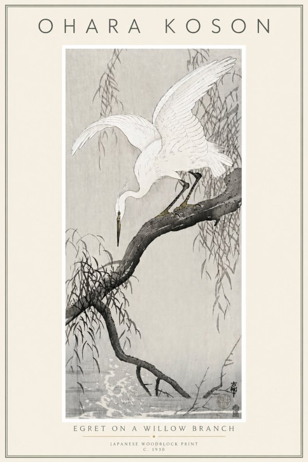 Ohara Koson Egret on a Willow Branch No6 - Póster