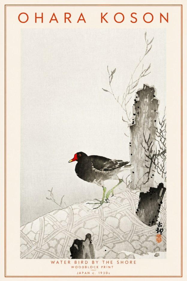Ohara Koson Water Bird by the Shore No4 - Póster