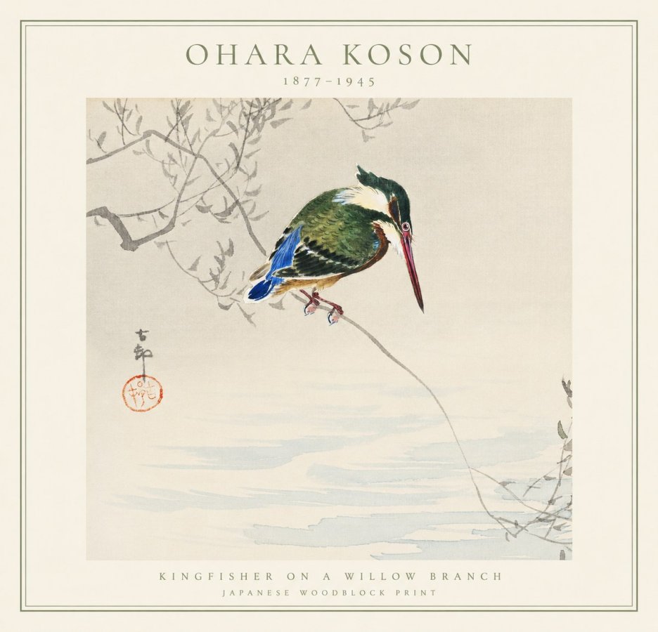 Ohara Koson Kingfisher on a Willow Branch No1 - Póster