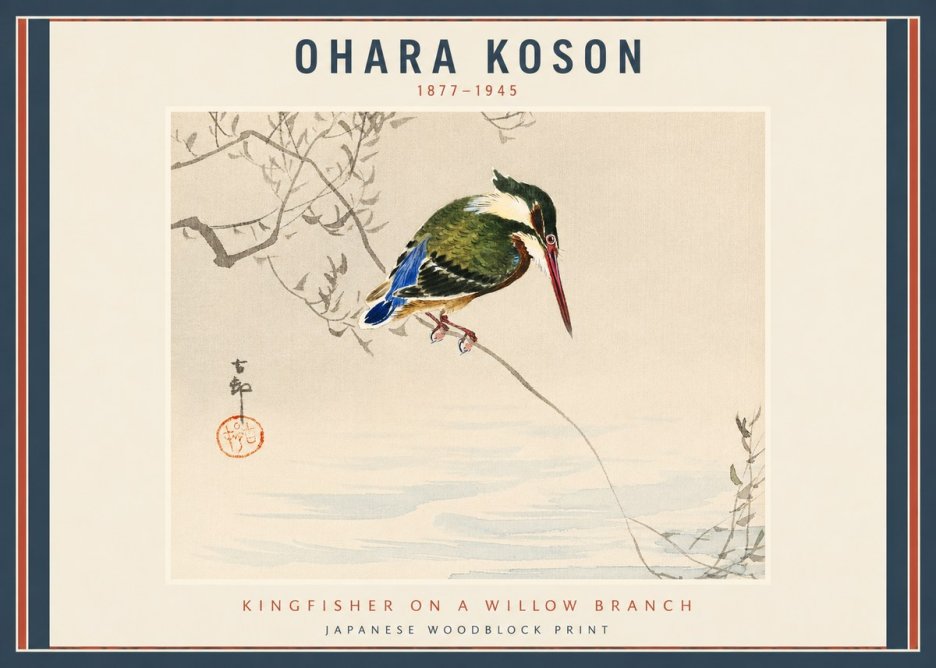 Ohara Koson Kingfisher on a Willow Branch No2 - Póster