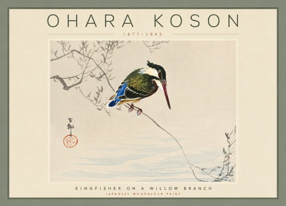 Ohara Koson Kingfisher on a Willow Branch No4 - Póster
