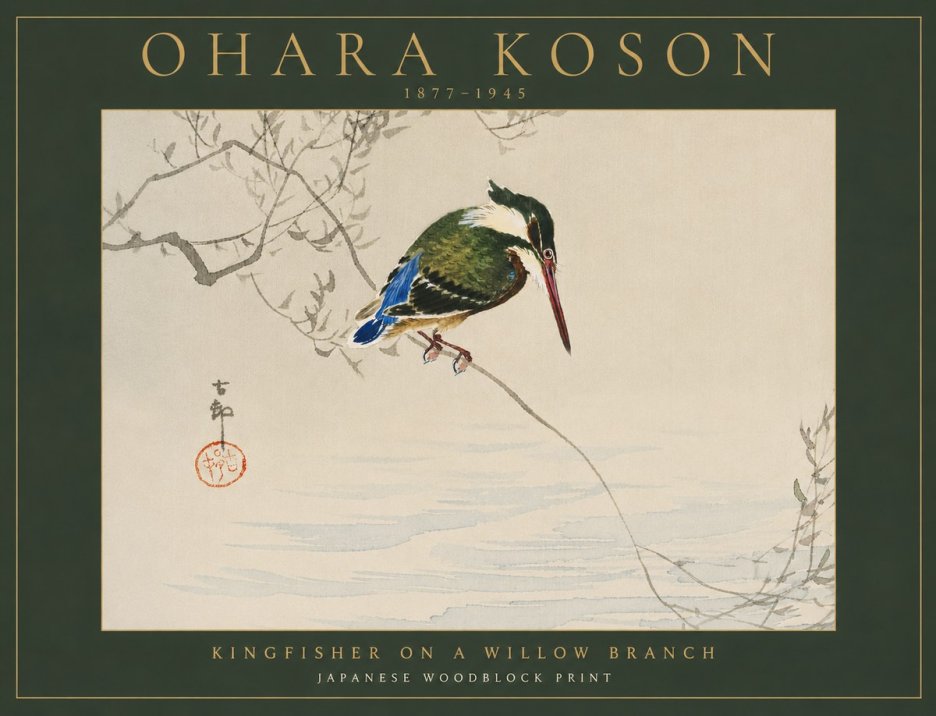 Ohara Koson Kingfisher on a Willow Branch No6 - Póster