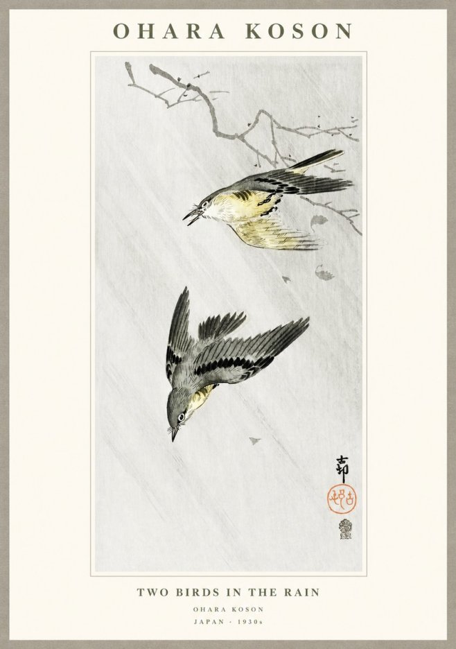 Ohara Koson Two Birds in the Rain No1 - Póster