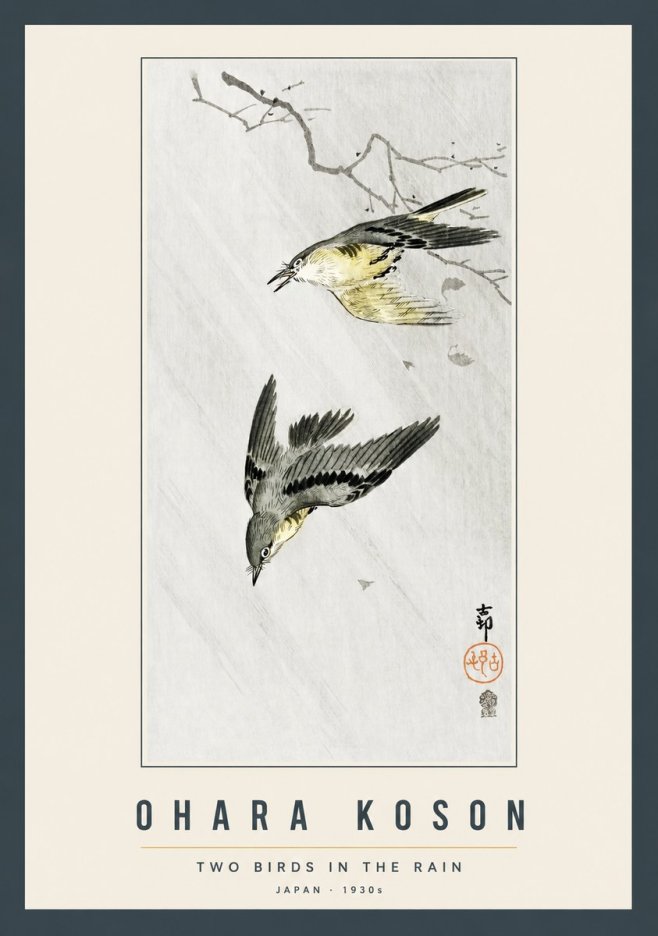 Ohara Koson Two Birds in the Rain No2 - Póster