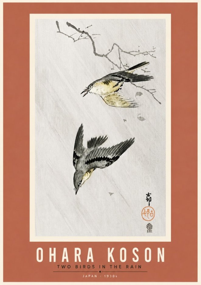 Ohara Koson Two Birds in the Rain No6 - Póster
