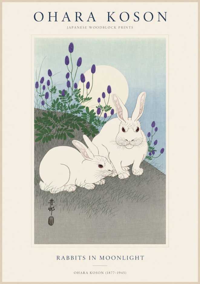 Ohara Koson Rabbits in Moonlight No1 - Póster
