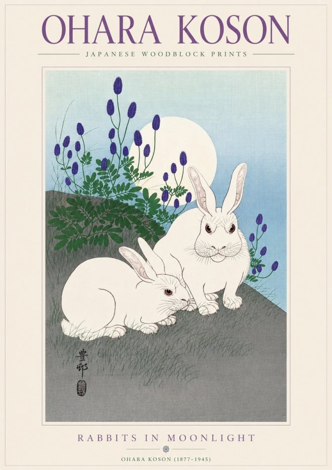Ohara Koson Rabbits in Moonlight No3 - Póster