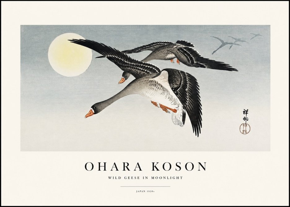 Ohara Koson Wild Geese in Moonlight III No1 - Póster