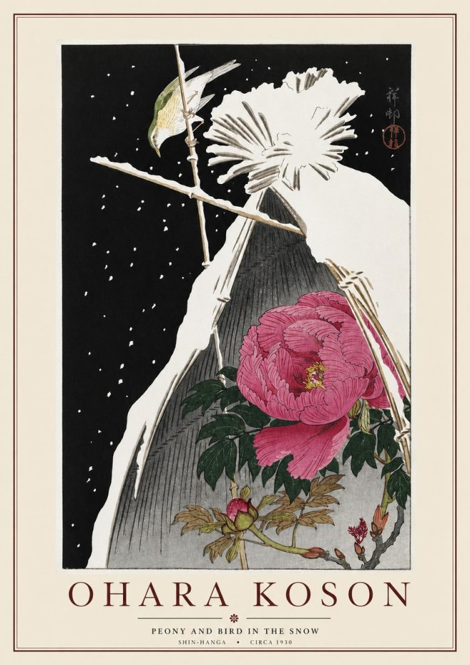 Ohara Koson Peony and Bird in the Snow No3 - Póster