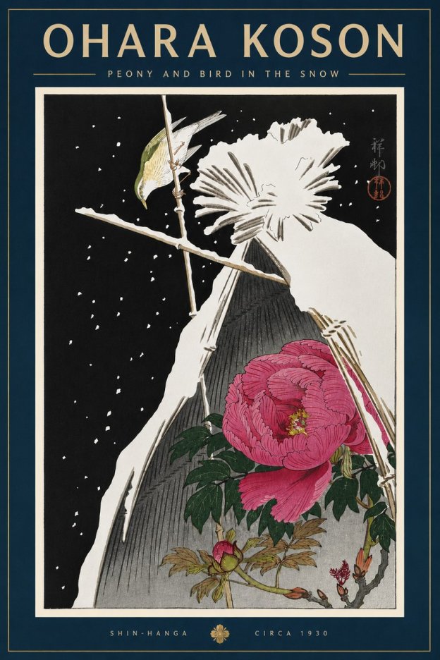 Ohara Koson Peony and Bird in the Snow No6 - Póster