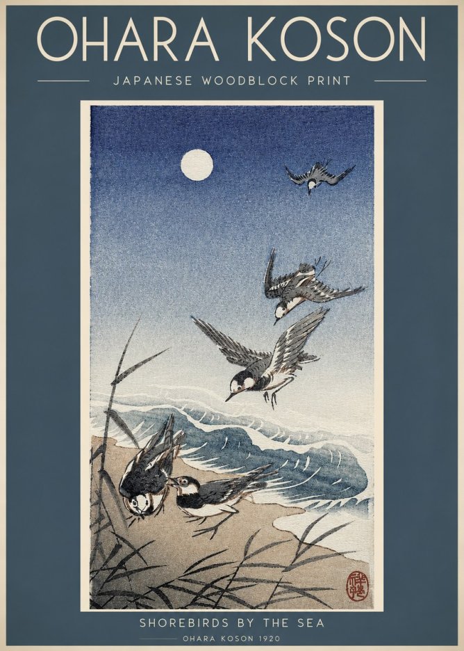Ohara Koson Shorebirds by the Sea No2 - Póster