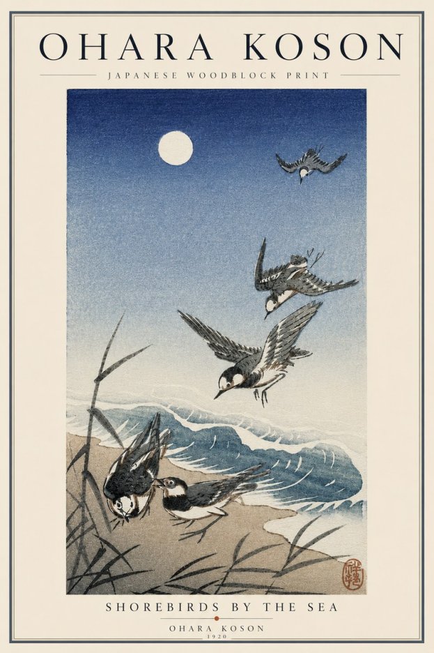 Ohara Koson Shorebirds by the Sea No3 - Póster