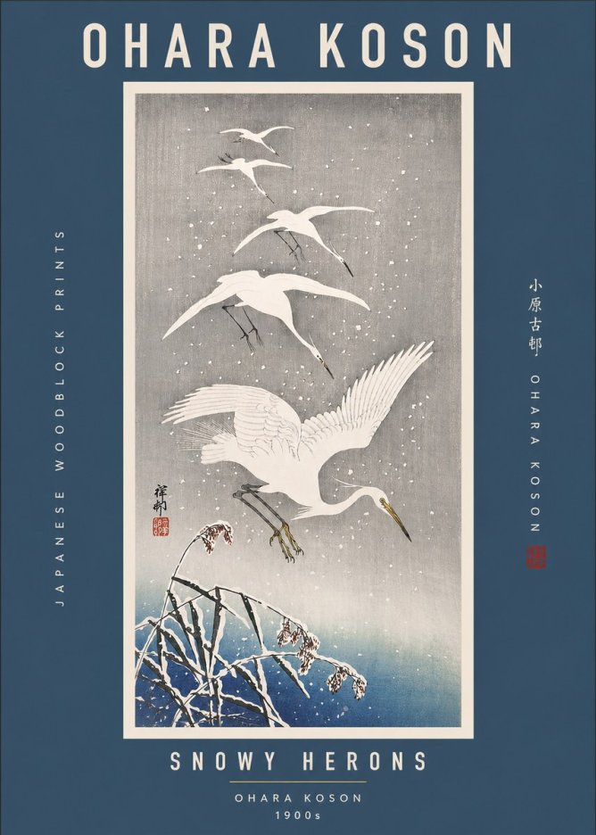 Ohara Koson Snowy Herons No2 - Póster