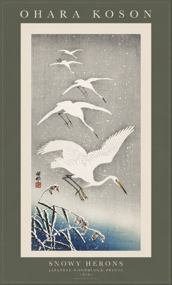 Ohara Koson Snowy Herons No3 - Póster