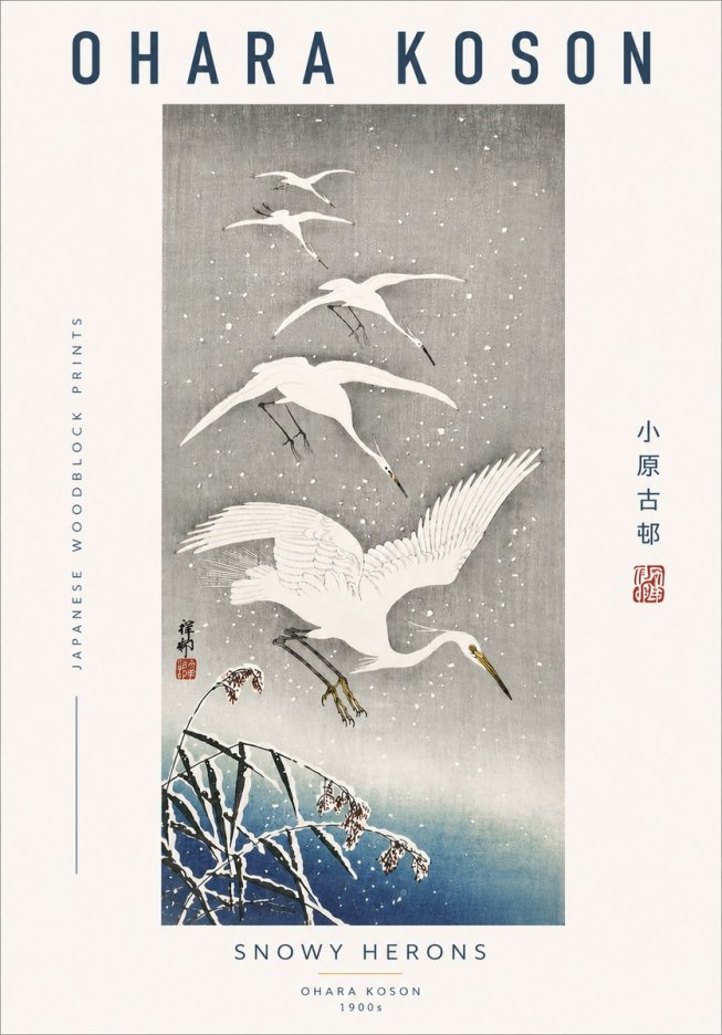 Ohara Koson Snowy Herons No4 - Póster