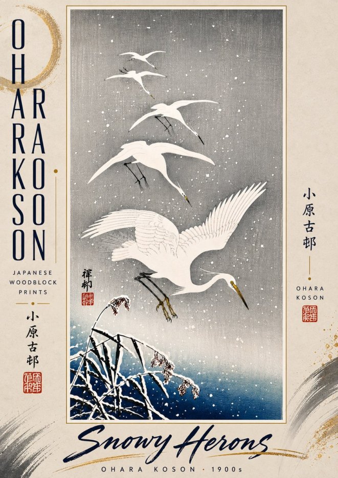 Ohara Koson Snowy Herons No5 - Póster