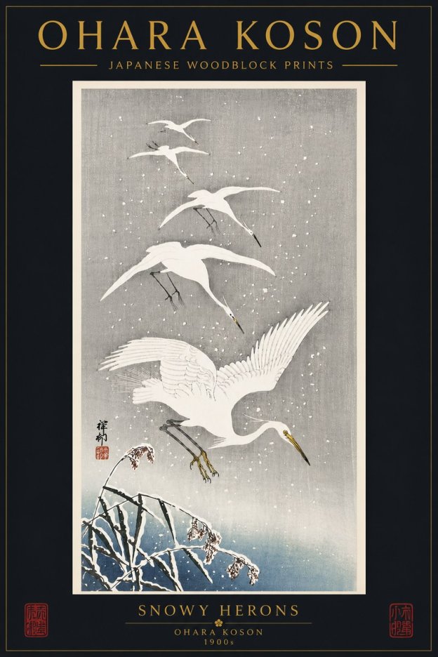 Ohara Koson Snowy Herons No6 - Póster