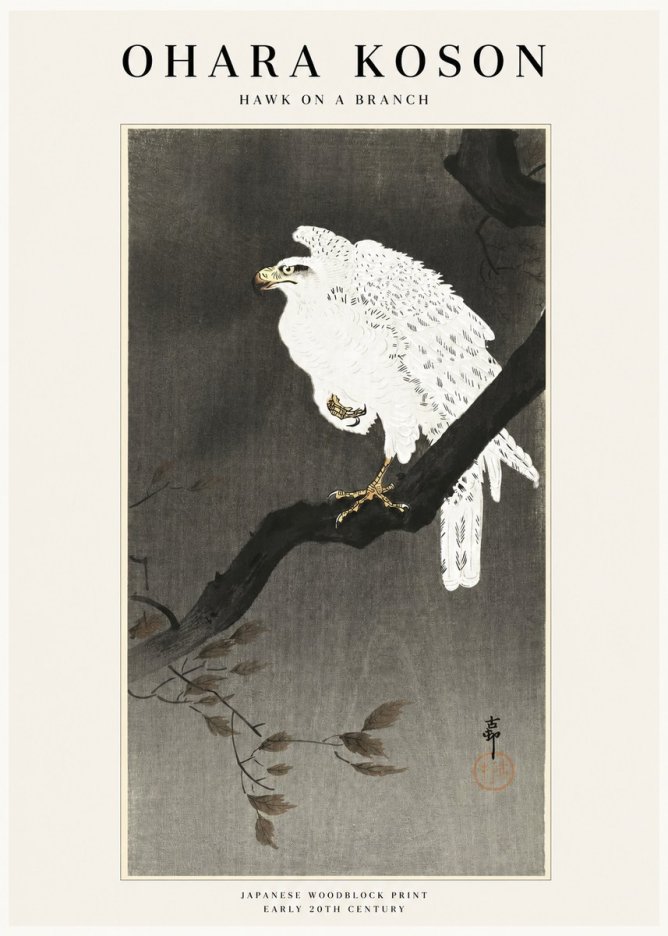Ohara Koson Hawk on a Branch II No1 - Póster