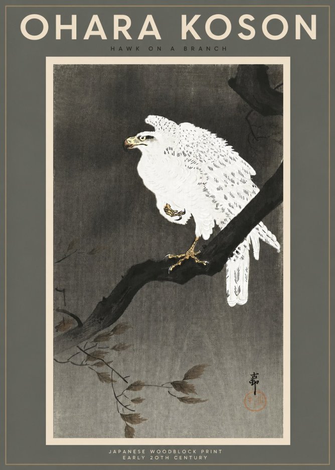 Ohara Koson Hawk on a Branch II No2 - Póster