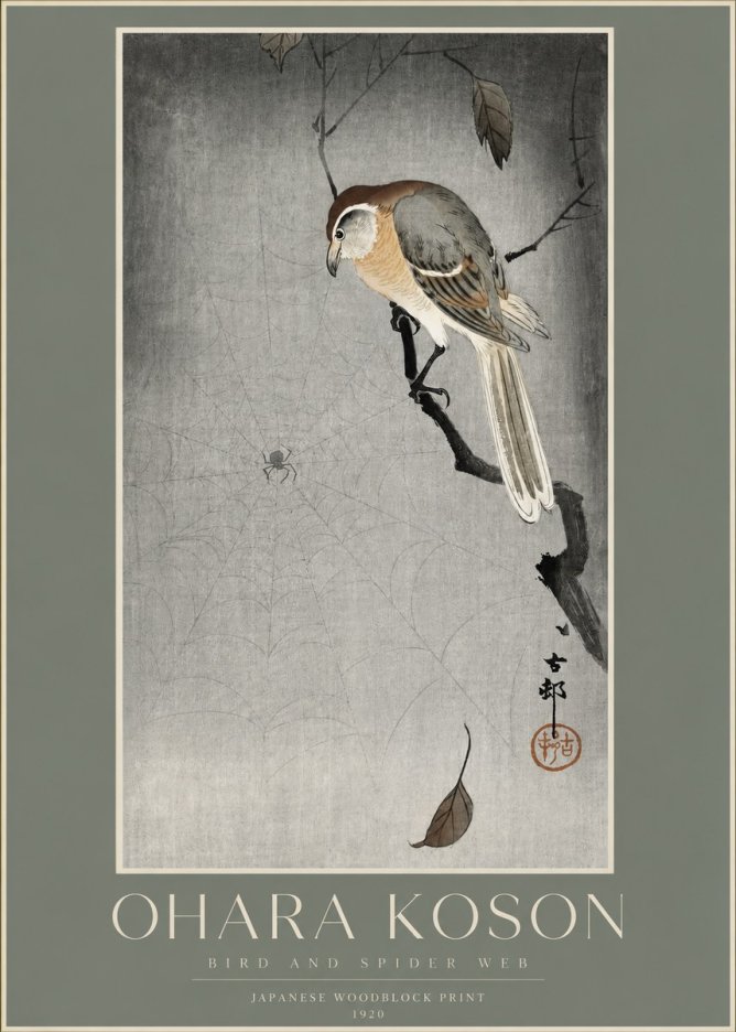 Ohara Koson Bird and Spider Web II No2 - Póster