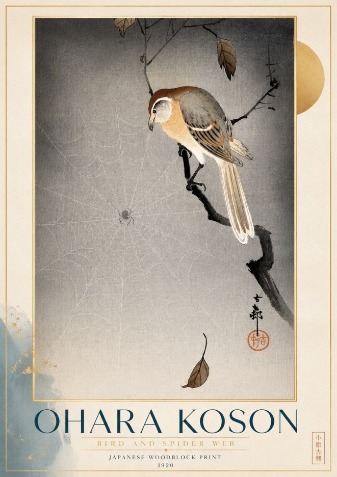Ohara Koson Bird and Spider Web II No4 - Póster